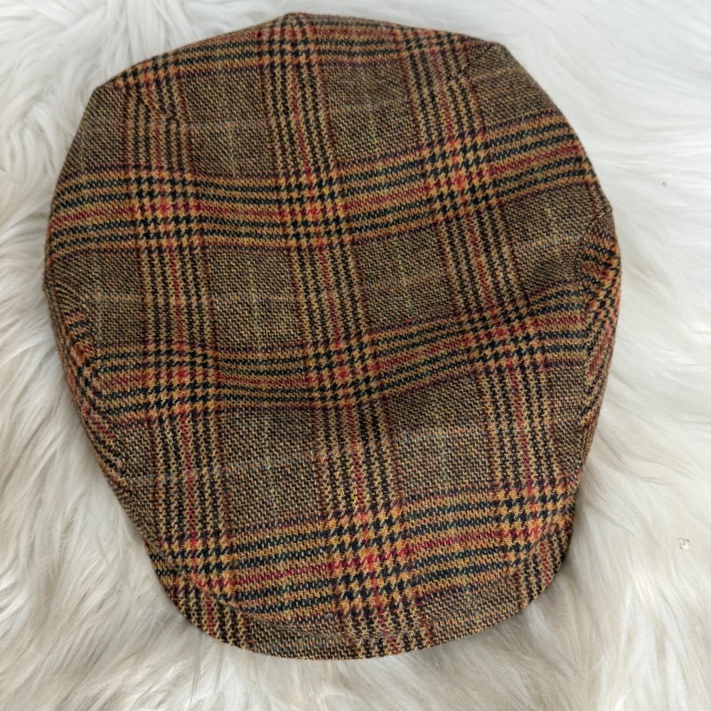 Wigens Mens Lambswool Cashmere Plaid Flat Cap Brown Ivy Hat Size 59